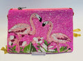 Handmade Pink Flamingo Beaded Purse Tropical Summer Clutch with 46 Detachable Chain