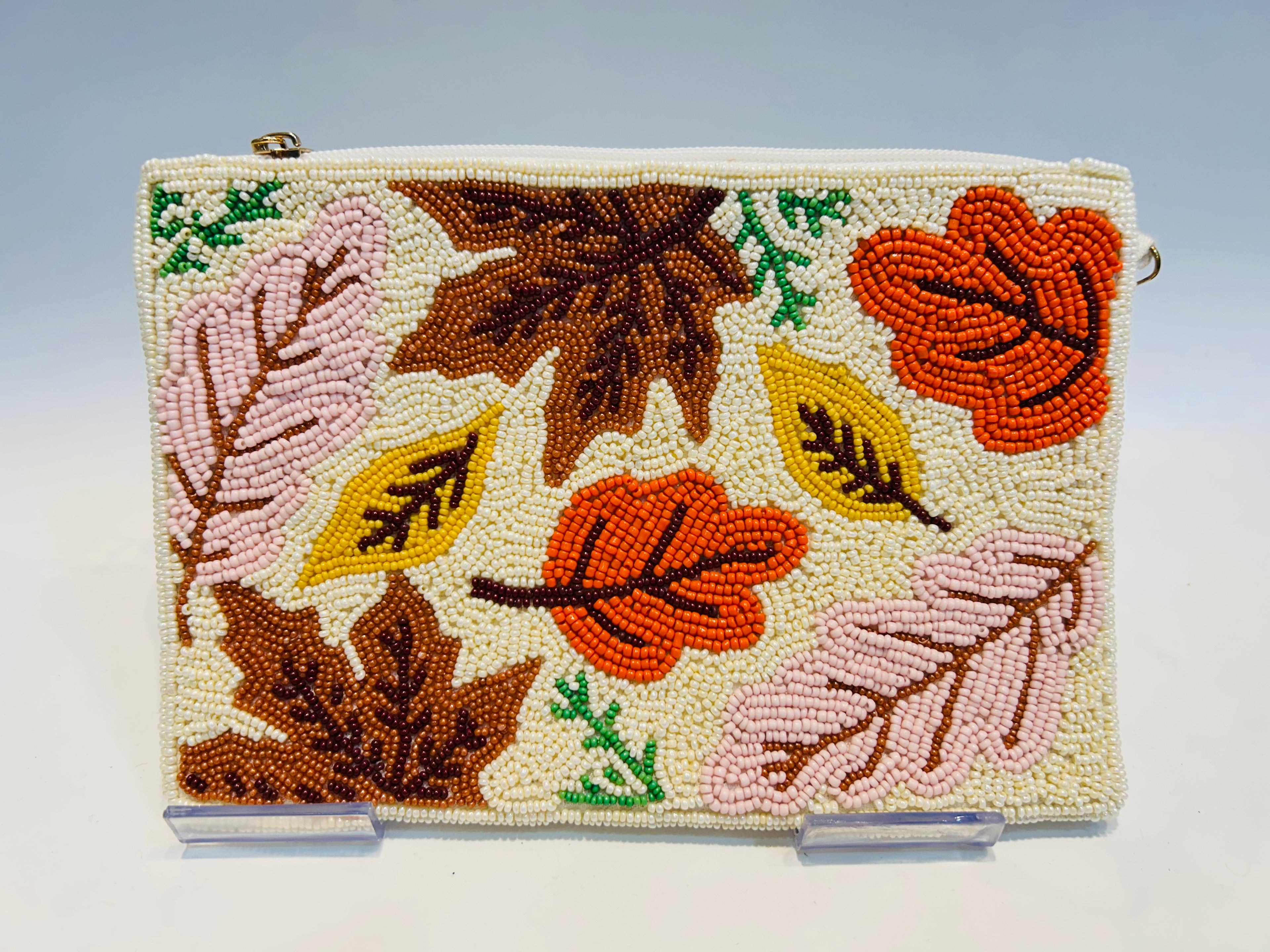 Spring Floral Handmade Seed Bead Crossbody Bag with 46 Detachable Chain