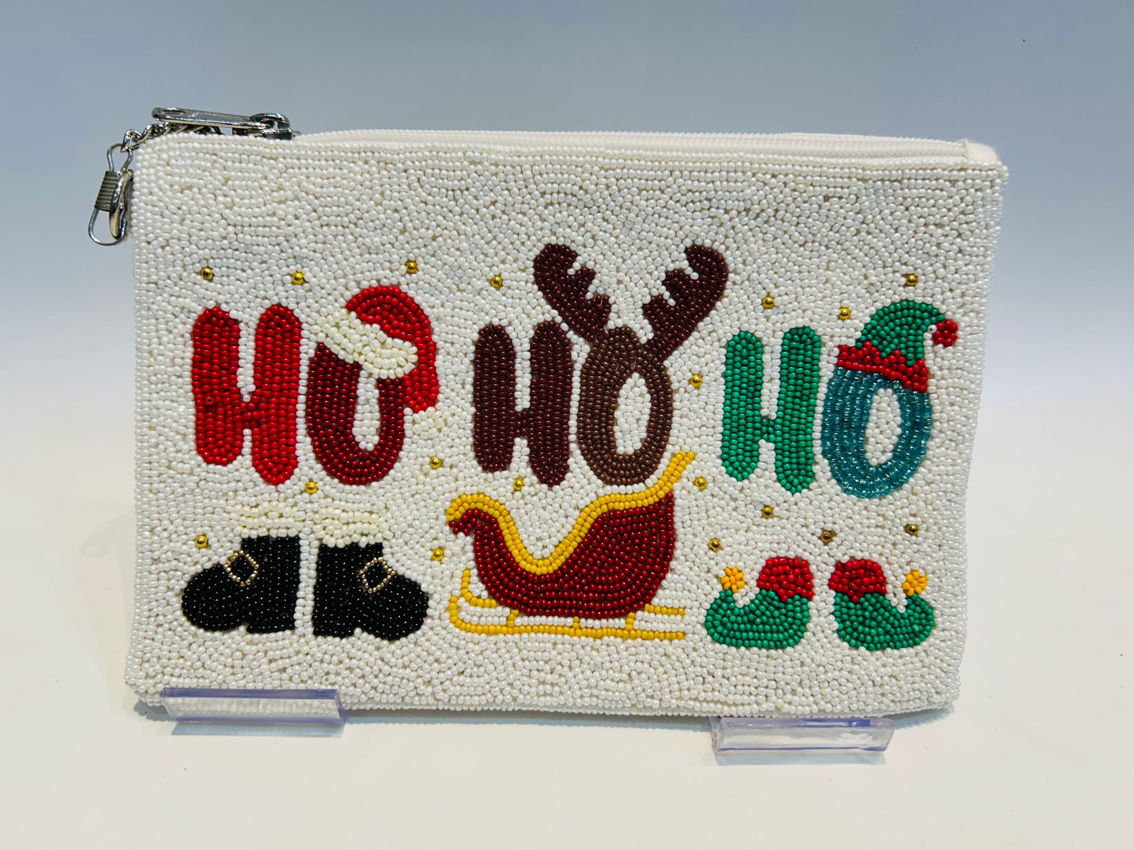 Christmas Seed Bead Coin Purse, Beaded coin purse pouch with 46 Detachable Chain