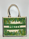 PRETTY LEAFS Hand-Beaded Canvas Tote Bag