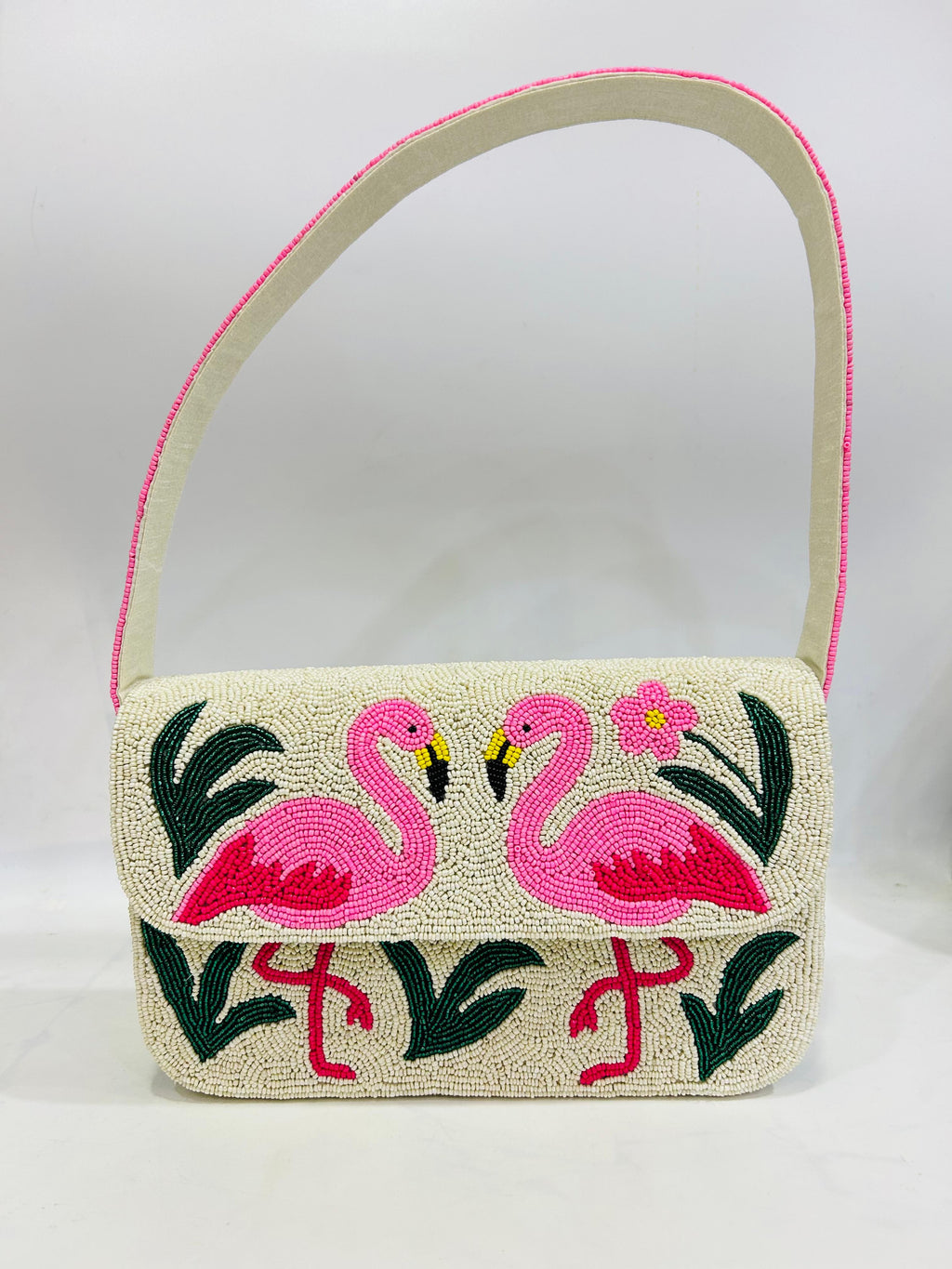 Beaded Flamingo Shoulder Bag, Citrus Beaded Bag, Tropical Summer Purse