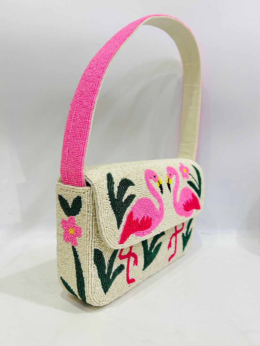 Beaded Flamingo Shoulder Bag, Citrus Beaded Bag, Tropical Summer Purse