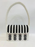 Handmade Black & White Beaded Shoulder Bag Floral Leaf Pattern Purse